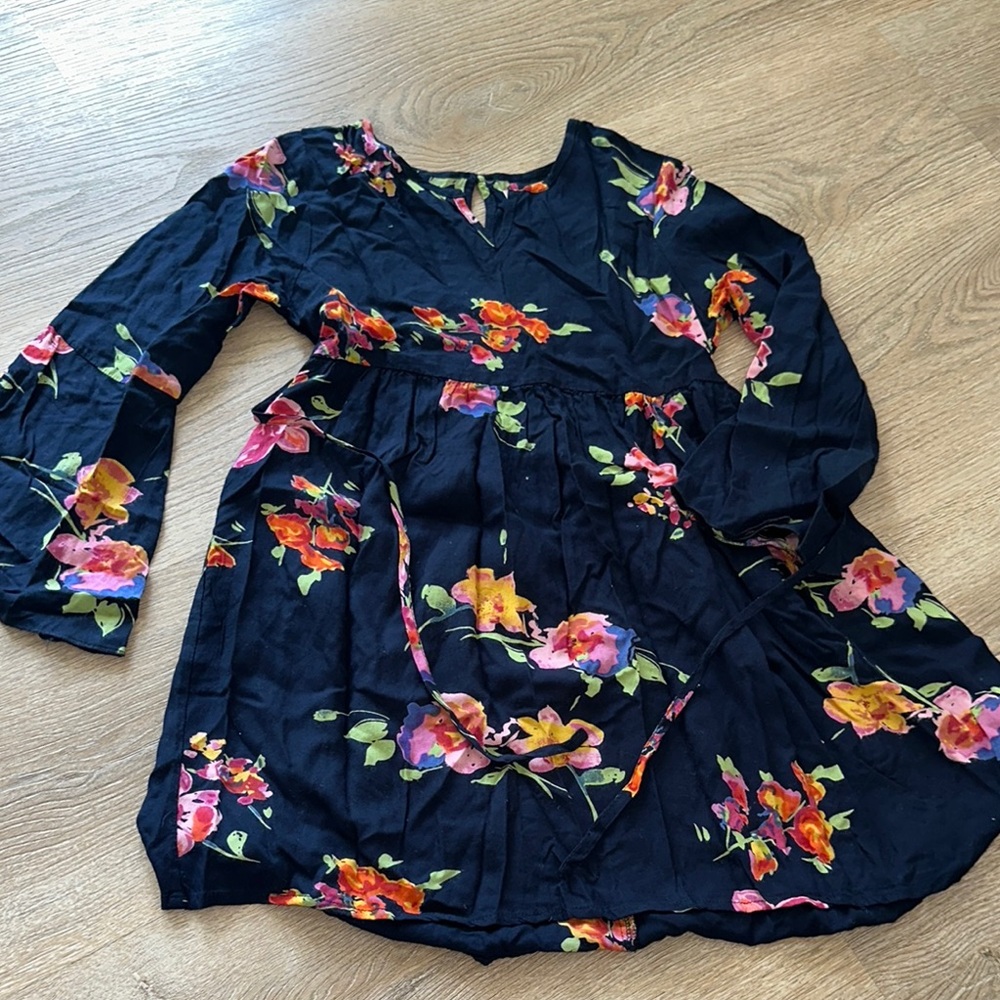 Band of Gypsies Blue Pink Ruffled V-Neck Sundress